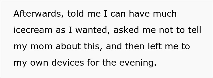 The parent's boyfriend allows ice cream, regretting his actions after testing the kid's food issue.