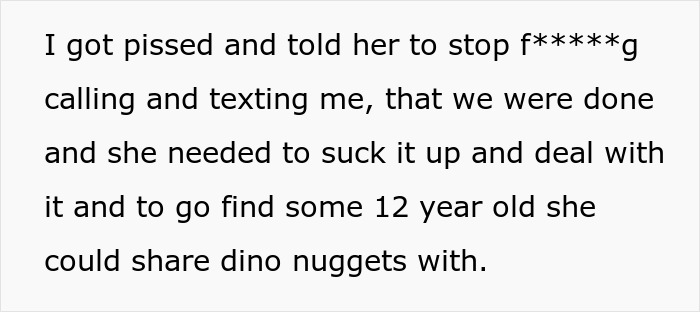 Text describing ending a relationship and suggesting the picky eater girlfriend find a younger person. Text describing ending a relationship and suggesting the picky eater girlfriend find a younger person.