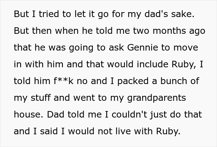 Teen left home after dad asked GF and creepy daughter to move in