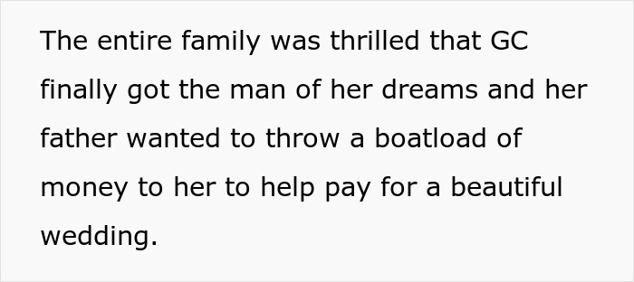 Entitled woman tells sister her wedding is ruining her vacation. Screenshot about family's joy and father paying for wedding.