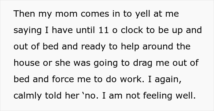 Text detailing a woman is told to leave home after refusing to follow one rule.