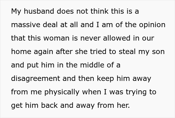 A screenshot discussing a grandma throwing a fit and clinging to a toddler during a family vacation fight. A screenshot discussing a grandma throwing a fit and clinging to a toddler during a family vacation fight.