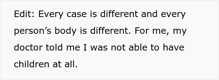 Text about doctor saying unable to have children