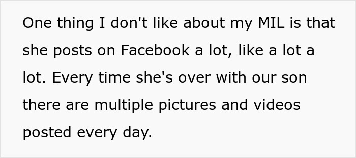 Text about MIL posting excessive pictures of grandson on Facebook