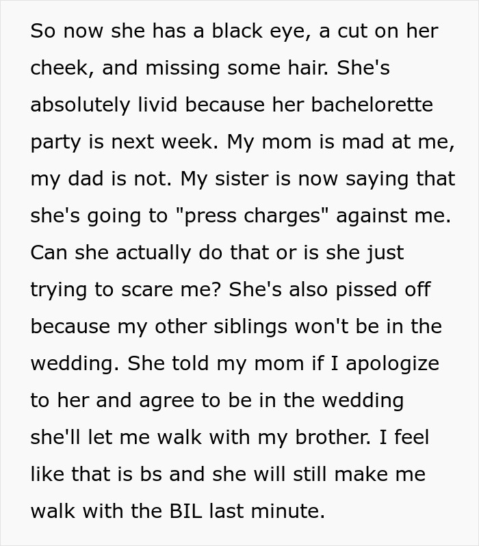 Text about family tensions and potential legal threats over wedding Text about family tensions and potential legal threats over wedding