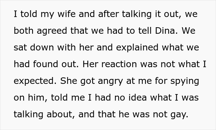 Text about telling daughter the truth and her angry reaction denying fiancé is gay Text about telling daughter the truth and her angry reaction denying fiancé is gay