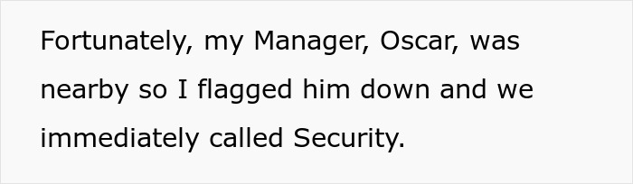 Text describing a manager calling security for an autistic child incident