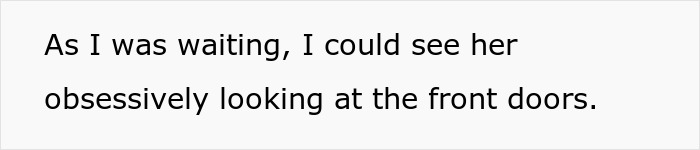 Text about woman seeing mother-in-law obsessively looking at front doors Text about woman seeing mother-in-law obsessively looking at front doors