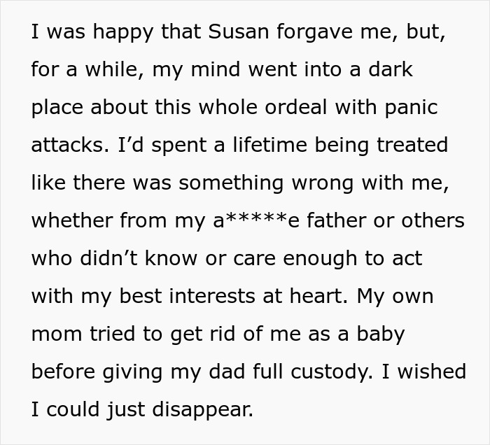 Text message describing personal struggles with panic attacks and family Text message describing personal struggles with panic attacks and family