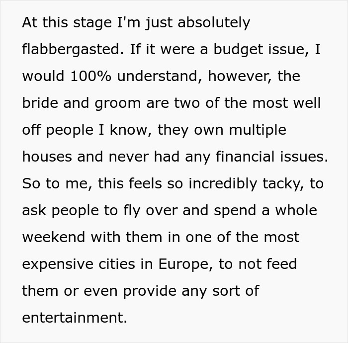 Guest expresses shock over wedding budget and lack of food or entertainment Guest expresses shock over wedding budget and lack of food or entertainment