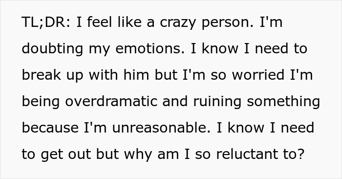 Screenshot of text showing the emotional struggle of a girlfriend dealing with a toxic guy, questioning her feelings.