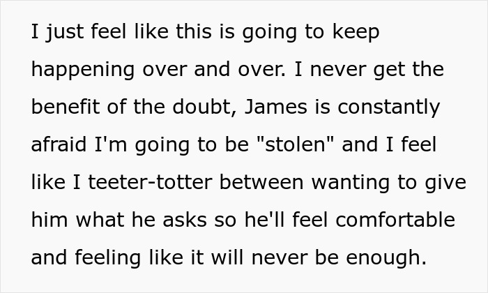 Screenshot of a post about a toxic guy and his jealousy, discussing constant fear of being stolen.