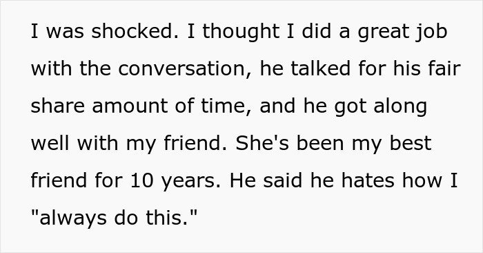 A woman expresses shock at her toxic guy's unreasonable criticism, highlighting his jealousy and ridiculous rules.