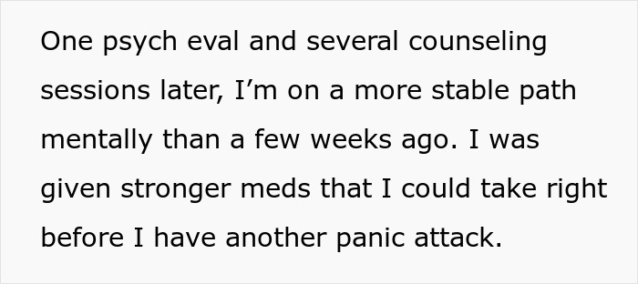 Text about mental stability and stronger meds after panic attack Text about mental stability and stronger meds after panic attack
