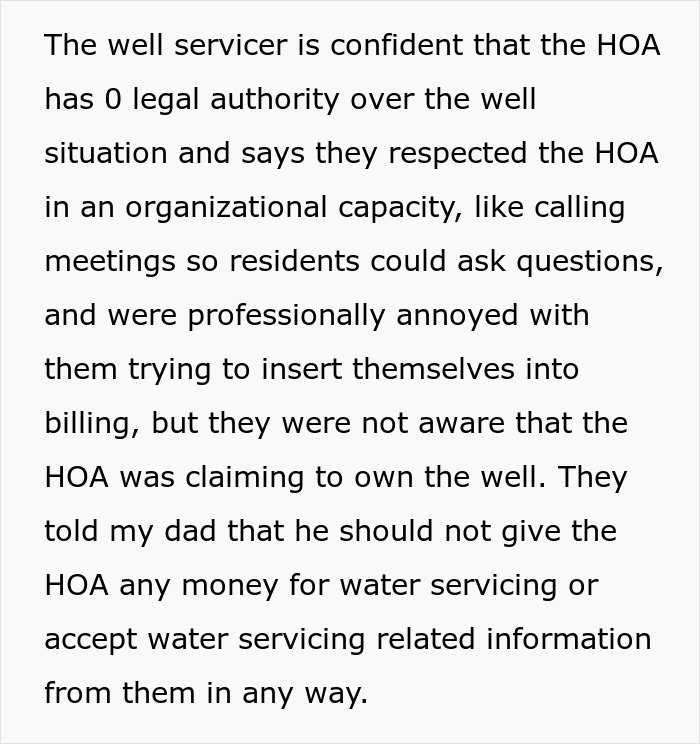 Text about HOA lacking legal authority over water well Text about HOA lacking legal authority over water well