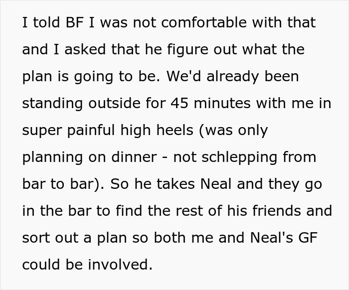 Text snippet: an introverted GF uncomfortable in high heels at a bar crawl for a birthday. Text snippet: an introverted GF uncomfortable in high heels at a bar crawl for a birthday.