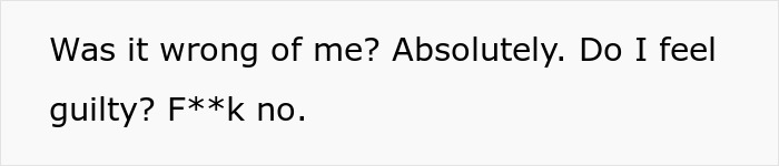 Screenshot of text where the woman states she feels no guilt for making her ex the joke.