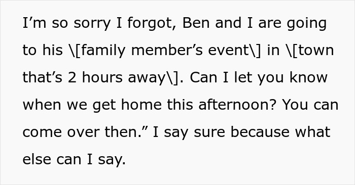 A screenshot of a text message where the bride's bestie receives a vague excuse for a missed meeting, hinting at a friendship breakdown.