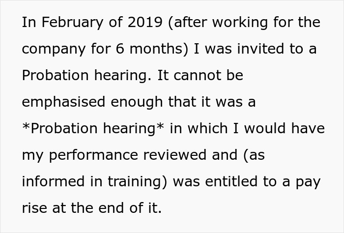 Fired guy gets revenge by exposing thieves and taking down company: invited to a probation hearing for performance review.