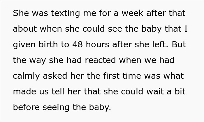 A text exchange about a MIL wanting to see the baby after a pregnant woman's contractions.