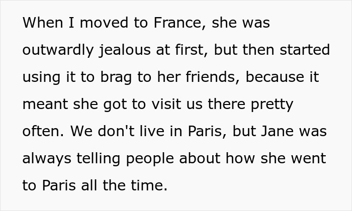 Text about cousin bragging about visiting Paris often Text about cousin bragging about visiting Paris often