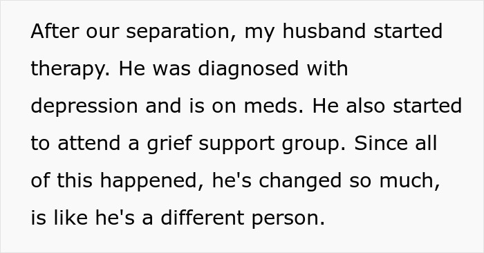 Text describing the husband's therapy and diagnosis of depression, related to a pregnant woman. Text describing the husband's therapy and diagnosis of depression, related to a pregnant woman.