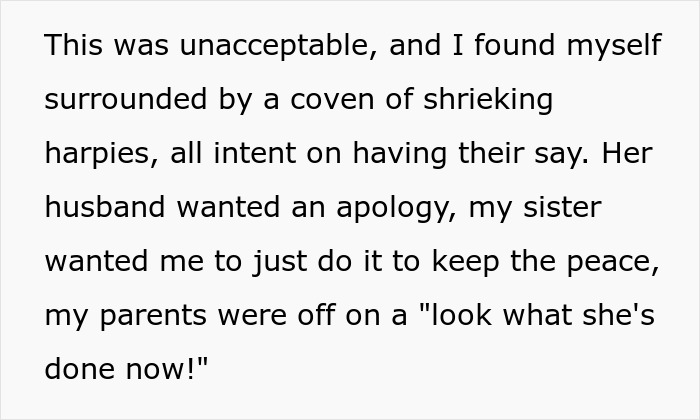 Text describing being surrounded and pressured to apologize by family Text describing being surrounded and pressured to apologize by family