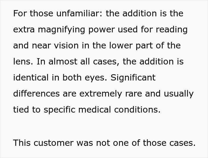 Explanation of extra magnifying power in reading lenses by licensed optician