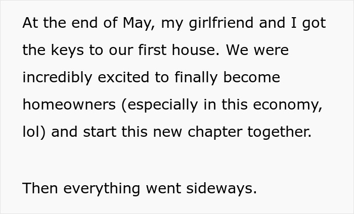 Text describing new homeowners excited before life challenges