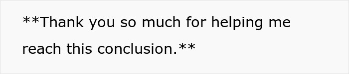 Screenshot of text expressing gratitude for help in reaching a conclusion about a complex inheritance situation.