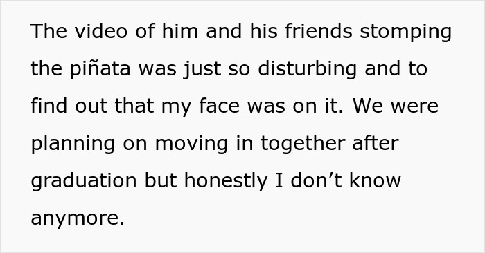 Text about boyfriend pinata relationship and disturbing video Text about boyfriend pinata relationship and disturbing video