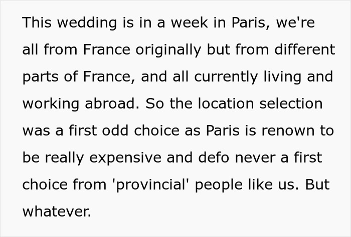 Text explaining a wedding in Paris criticized for location choice Text explaining a wedding in Paris criticized for location choice