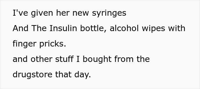 Text describing MIL providing syringes and insulin bottle for grandson.
