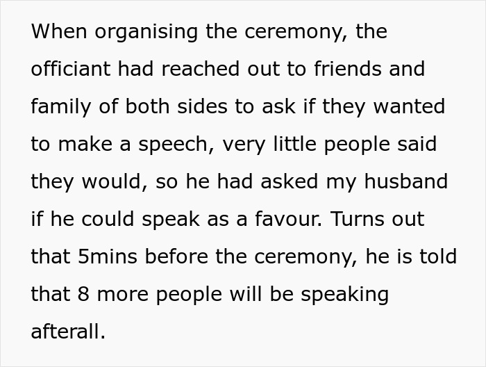 Officiant informs husband last minute about multiple speeches at wedding Officiant informs husband last minute about multiple speeches at wedding