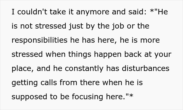 Text explaining son's stress related to calls from MIL's place Text explaining son's stress related to calls from MIL's place
