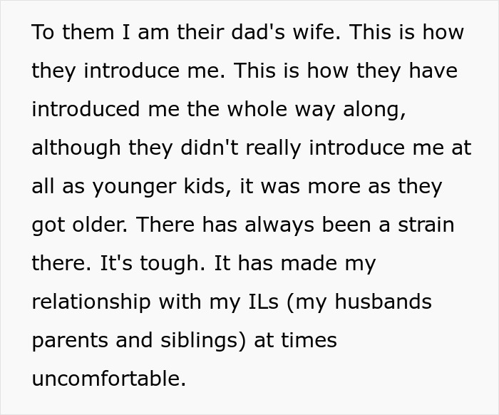 Text post explaining introduction and strained relationship with husband's family