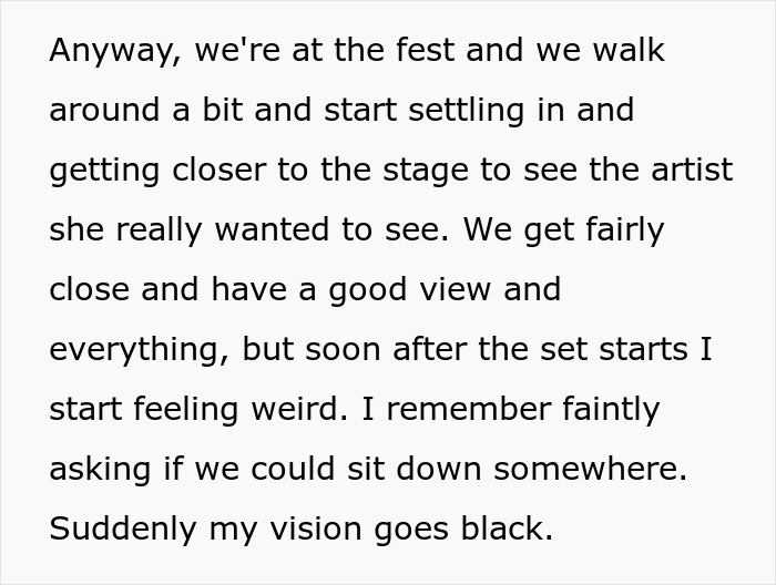 A concert attendee describing fainting at concert, seeing vision go black before getting closer to the stage. A concert attendee describing fainting at concert, seeing vision go black before getting closer to the stage.