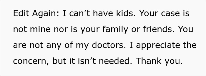 Text reiterating inability to have kids and setting boundaries