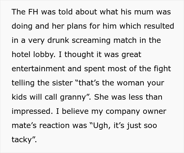 Text describing the Woman's Drunken Tantrum and screaming match in the hotel lobby, entertaining the hotel.