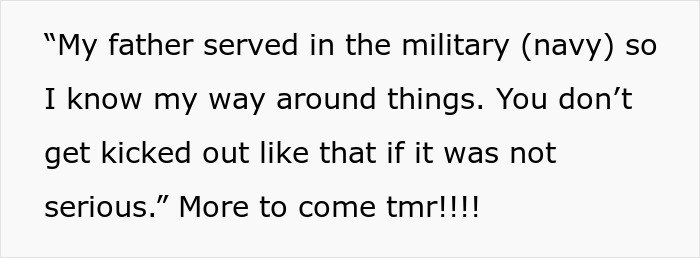 Text from a military father, hinting at the seriousness of being dismissed from service, impacting the jobless bro. Text from a military father, hinting at the seriousness of being dismissed from service, impacting the jobless bro.