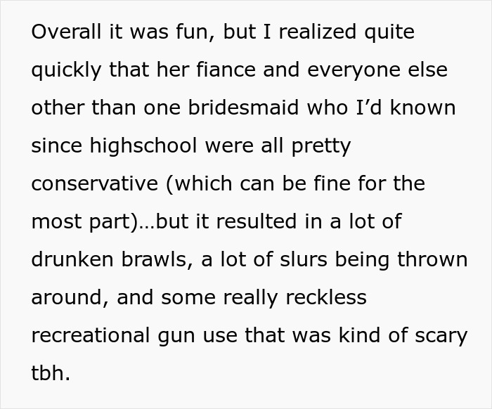 Text details drunken brawls and reckless gun use at a party, concerning a sister marrying into a racist family. Text details drunken brawls and reckless gun use at a party, concerning a sister marrying into a racist family.