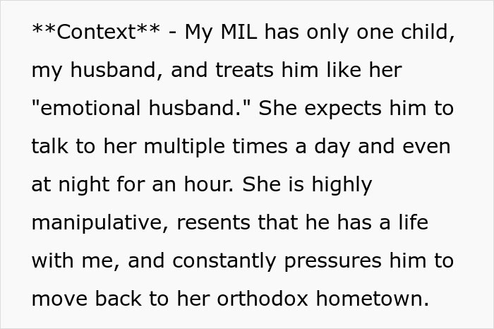 Context explaining MIL's manipulative behavior toward her son and family Context explaining MIL's manipulative behavior toward her son and family