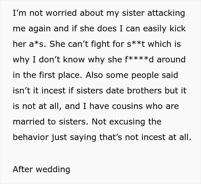 Woman clarifies sister's behavior and incest misconceptions after wedding drama Woman clarifies sister's behavior and incest misconceptions after wedding drama