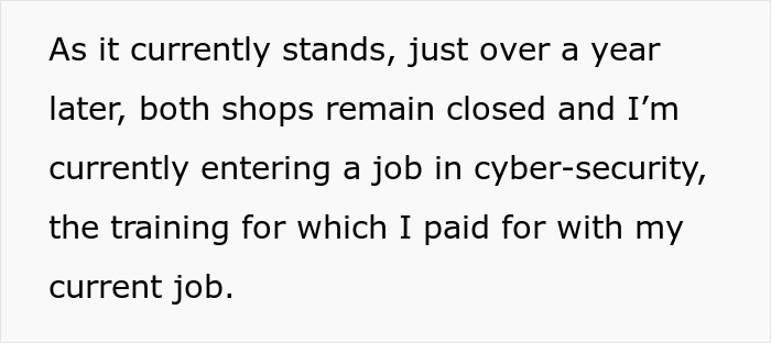 A person unjustly fired for stealing $361 now works in cyber-security after company downfall.