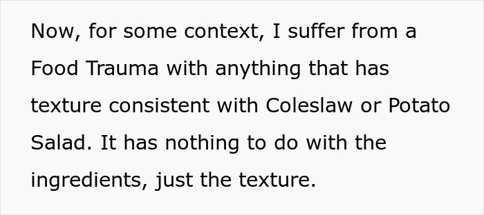 A screenshot of text about a kid with a food issue related to food texture.