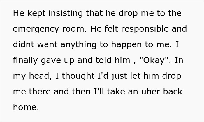 A restaurant patron being dropped off at the emergency room after faking an allergy.