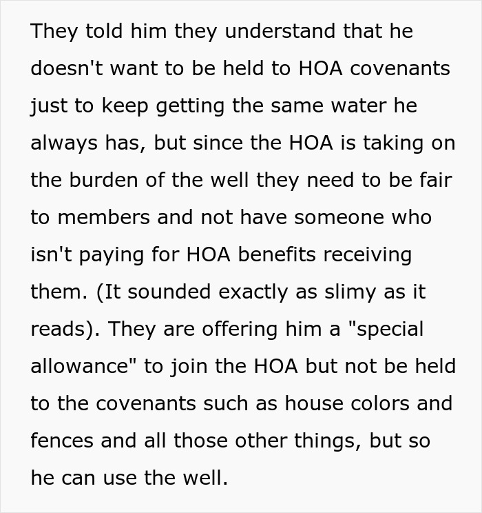 HOA offers special allowance to join without full covenants but to access well water HOA offers special allowance to join without full covenants but to access well water