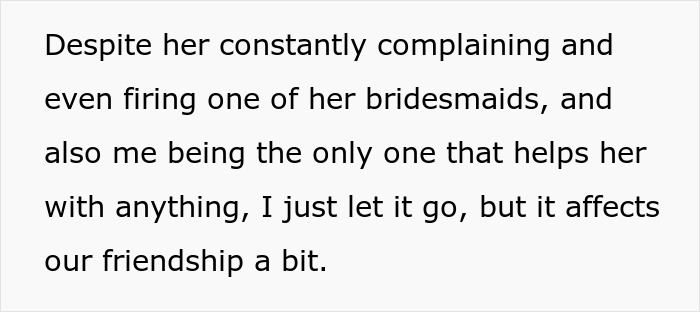 Text describing friendship strain over destination wedding