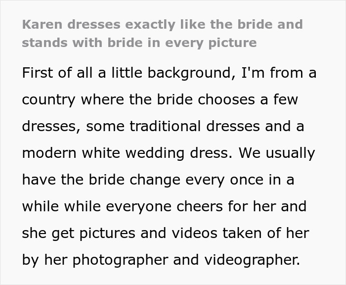 Text snippet explaining how a bride's cousin acted like she's the one getting married. Text snippet explaining how a bride's cousin acted like she's the one getting married.