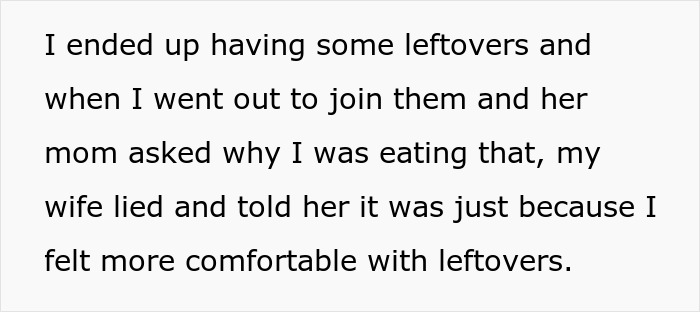 DIL eats leftovers as wife lies about food ingredients to MIL